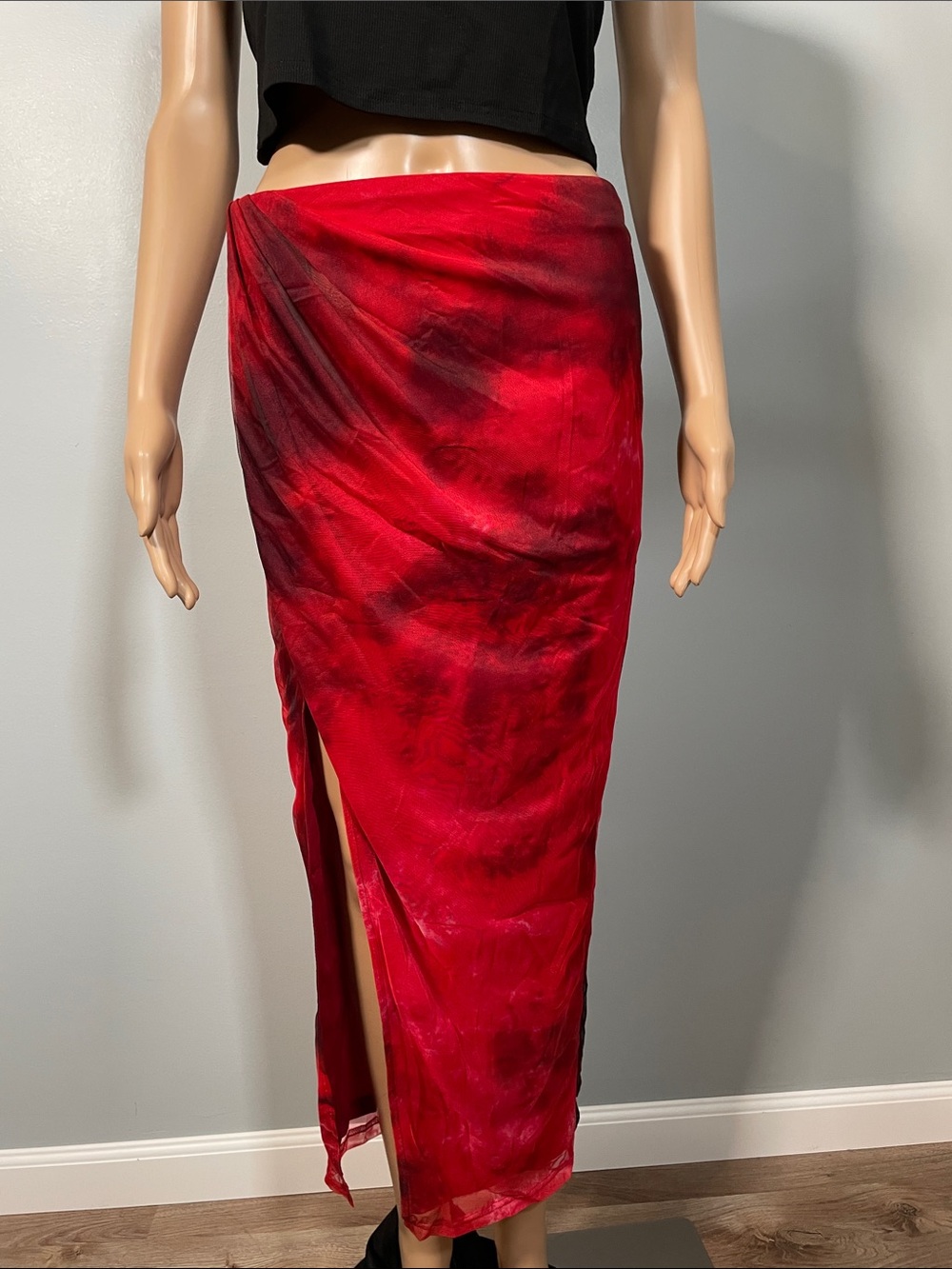 Cider Red Asymmetrical Wrap Skirt with Side Slit